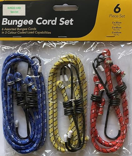 Set of 6 Elastic Bungee Cords Bungee Straps Assorted Lengths Heavy Duty Bungee Ropes for Caravan Camping RVs Trunks Luggage Racks (Includes 2pcs x 60cm, 2pcs x 45cm, 2pcs x 30cm)
