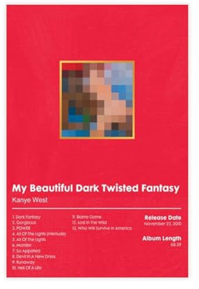odafcahv Kanye West – My Beautiful Dark Twisted Fantasy – Album-Poster, Leinwandposter, Wandkunst, Dekordruck, Bild Gemälde für Wohnzimmer, Schlafzimmer, Dekoration, 30 x 45 cm