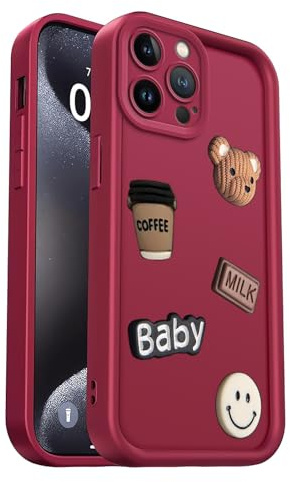 PanXCase Hülle für Xiaomi Redmi 13C 4G / Poco C65 - Handyhülle 3D Bärchen Lächeln Motiv Design Süß Silikonhülle, Kameraschutz Mädchen Stoßfest Schutzhülle (Wine Red)
