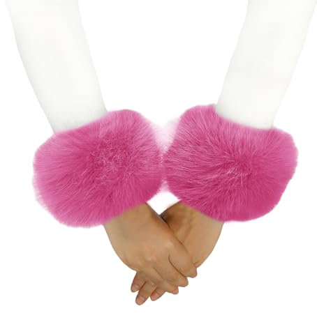 Lina & Lily Damen Winter Armstulpen Manschetten Pulswärmer Kunstfell (Heißes Rosa)