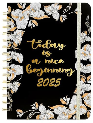 Kalender 2025 Jahreskalender Kalenderbuch A5 Wochenplaner Terminplaner 2025 Ringbuch 2025 Planner mit Innentasche und Gummiband, 21,5 x 15,5 cm