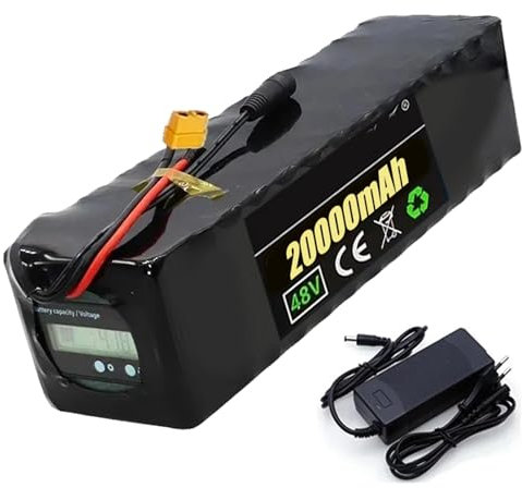 GNIUBBDB 48V 20Ah 13S4P E-Bike Lithium Ion Battery Pack with Charger and Battery display Built-in BMS for 200-1000W Electric Bicycle Motor XT90 Plug
