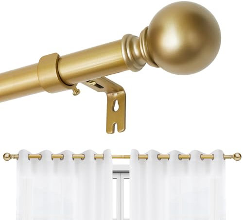 Joydeco Einstellbare Golden Gardinenstange Set 76cm-304cm Dekorative Vorhangstange mit Aluminium Endkappe für Duschraum Schlafzimmer Wohnzimmer (Golden,76cm-304cm)