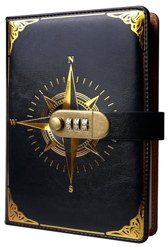 WANDGU Diario di viaggio vintage con lucchetto: A5 creativo in pelle PU con serratura, diario con codice, diario con serratura a combinazione, per ufficio, scuola, cancelleria, regalo di compleanno
