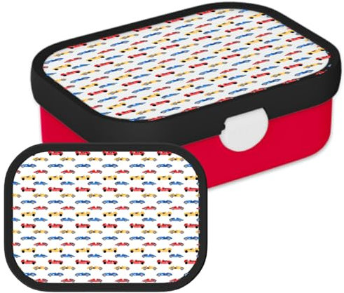 Mepal Brotdose für Kinder - Bento Lunchbox - Rennwagen - Jausenbox mit Bento-Fach & Gabel - Meal Prep Box Clip-Verschluss - BPA-frei & Spülmaschinenfest - 750 ml - Rennwagen-Muster