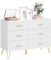 WOLTU Kommode, Sideboard mit 6 Schubladen, Schubladenschrank weiß Gold, Schrank Schlafzimmer Wohnzimmer Flur Küche, mit Füßen, 100x75x40 cm, KMD002ws