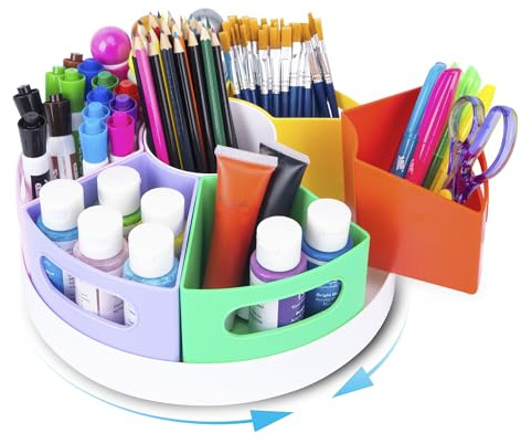 CraftGenes Drehbarer Organizer für Kunstbedarf, 7 herausnehmbare Fächer, Regenbogen | Extra großer 360-Grad-Klassenzimmer-Caddy für Buntstifte, Marker und Schulbedarf, mit 7 abnehmbaren Regenbogenfächern.