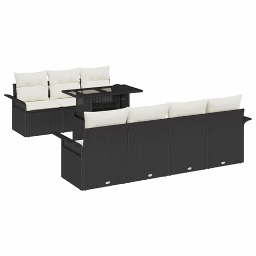 vidaXL Garten-Sofa-Set mit Kissen 8 pcs Schwarz Poly Rattan, Garten und Terrasse, Modern, Langlebig, Verstellbare Füße, Poly-Rattan-Sofa, Modulares Outdoor-Sofa, Ergonomisches Sitzset
