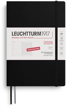 LEUCHTTURM1917 372490 Wochenkalender & Notizbuch Medium (A5) 2026, 12 Monate, Softcover, Schwarz, Deutsch
