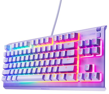 SteelSeries Apex 3 TKL Lavender RGB Gaming Keyboard — Tenkeyless Compact Form Factor — 8-Zone RGB Illumination — Water and Dust Resistant — Whisper-Quiet Gaming Switch