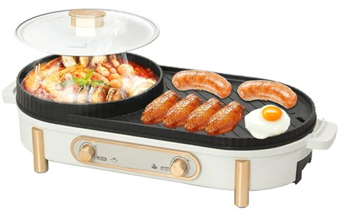 Electric Hot Pot with Grill,2 in 1 Electric Grill Hot Pot, Chinese Pot Cooker, 220V 1700W Electric Hot Pots, Hotpot Pot Electric for Small Family Gatherings of Three to Four People