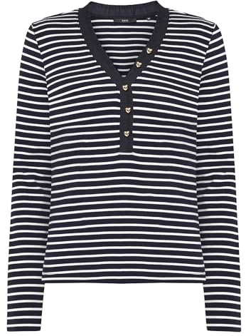 zero Damen Ringelshirt mit Knopfleiste 44, Dark BlueCream