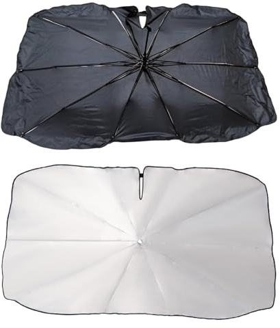Parasol Coche para Ford Focus RS 2003-2004 (Mk1), Girable 360°, Varilla Flexible, 10 Costillas, Protección UV, Aislamiento Térmico, Abertura Espejo, Estuche Cuero