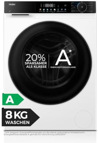 Haier Frontlader Waschmaschine 8kg I G5 Serie I A -20%, 1.400 U/Min., leiser Inverter-Motor, Automatik- und Expressprogramm, Aquastop, Hygiene-Technologien, Wi-Fi I HW80-BP14657TU1