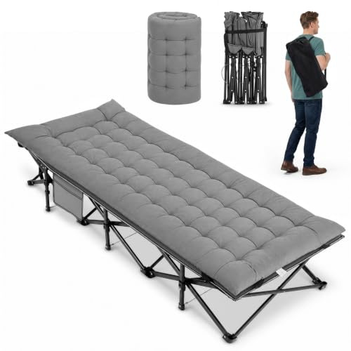 Sekey Klappbett 250kg mit Matratze - extrem stabil & klein zusammenklappbar | XXL Grau Camping Bett, ideal für Erwachsene, Garten und Reisen