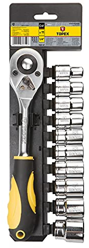 TOPEX 1/2 Zoll Ratschen-Steckschlüssel-Set, Mechaniker-Werkzeug-Set und Steckschlüssel Schnellspanner-Umschaltknarre und Verlängerungsstange, 11-teiliges Set aus Chrom-Vanadium-Legierungsstahl (Steckschlüssel 1/2)