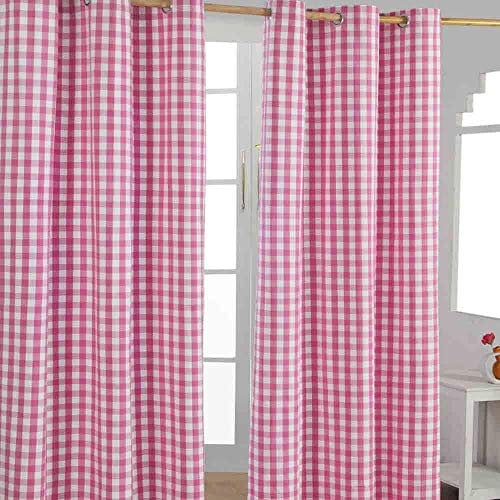 Homescapes blickdichter Ösenvorhang, pink-weiß Karierter Dekoschal mit traditionellem Karo-Muster im 2er Pack, Breite 117 x Länge 137 cm, Vorhang-Paar aus 100% Baumwolle, Gingham, rosa