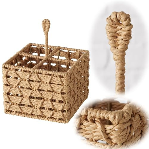 LS-LebenStil Vintage Besteck-Korb Cutlery 21x17cm Rattan-Look Organizer Besteckkasten