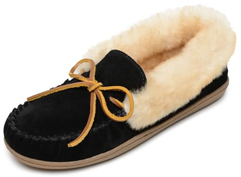Minnetonka Women's Alpine Sheepskin Slippers, 8 M Black Suede