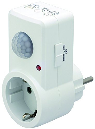 AdLuminis Infrarot Steckdosen-Bewegungsmelder, Innenbereich, Erfassungsfeld 120°,Reichweite bis 9m. einstellbar. Steckdosen-Adapter, Weiß