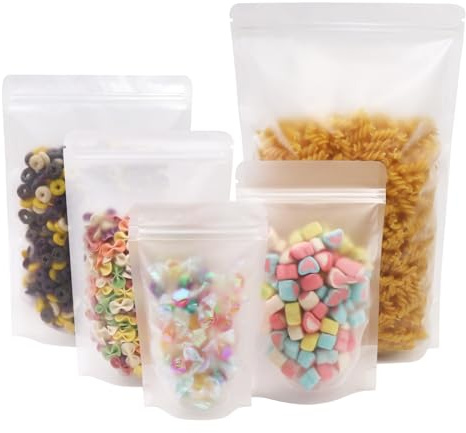 SumDirect 50pcs 13x20cm Matte Frosted Stand Up Food Bags, Zip Lock Stand-up Reusable Sealing Food Pouches Snack Packing Bag with Tear Notch Thicken Heat sealable for Storing, Snack Tea and Drinking