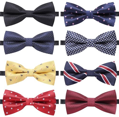 AUSKY 8 PACKS Elegant Adjustable Pre-tied bow ties for Men Boys (Mixed color)