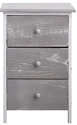 Rebecca Mobili Nachttisch im Landhausstil, Nachtschrank mit 3 Schubladen, Paulownienholz, Shabby, Weiß Grau, Schlafzimmer Badezimmer – Maße: 54 x 35 x 30 cm (HxLxB) - Art. RE4302