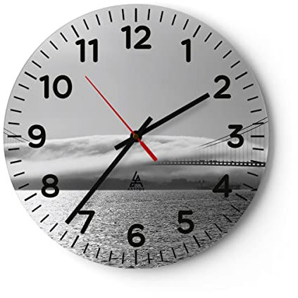 Modern Wanduhr Usa goldenes Tor brücke 30x30cm Rund Klein Wand Uhr Glas Analog Zimmeruhren Küche Büro Wohnzimmer Glasuhr Wall Clock Dekoration Design Wanddekoration Küchenuhr C4AR30x30-1470