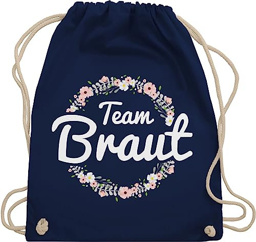Turnbeutel Rucksack - JGA Junggesellenabschied Frauen - Team Braut Blumenkranz - Bride Crew - Unisize - Navy Blau - hen party accessories brauttaschen jungesselnabschied bridemaid beutel