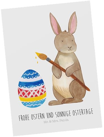 Mr. & Mrs. Panda Postkarte Hase Eier Malen - Ostergeschenke, Osterdeko, Geschenk, Ansichtskarten, Osterhase, Ostern, Kaninchen, Einladungskarten
