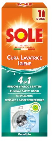 Sole Cura Lavatrice Igienizzante Eucalipto, Multiazione, Confezione da 1 flacone da 250 ml