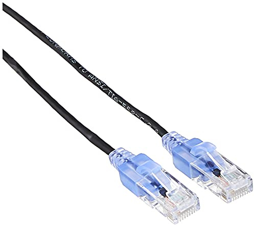 Monoprice Cat6A Patchkabel, UTP, 30 AWG, 10 G, reines blankes Kupfer, snagless, RJ45, SlimRun-Serie, Ethernet-Kabel, Schwarz, 5 Stück