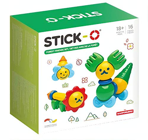 Stick-O magnetische Bausteine für Kinder ab 1 Jahre, kreatives Konstruktionsspielzeug, Lernspielzeug mit Magnet, Waldfreunde Set für Mädchen und Jungen, Montessori Spielzeug, 16 Teile Set,
