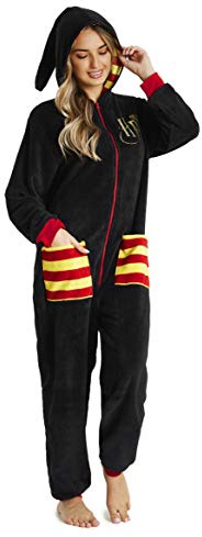 Harry Potter Pigiama Intero Donna, Pigiamone in Pile Unisex S-XL, Merchandise Ufficiale, Regalo Originale (Nero, S)
