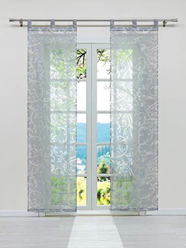 ESLIR Schiebegardinen Ausbrenner Flächenvorhänge Set 2er Gardinen mit Schlaufen Schiebevorhang Transparent Vorhang Grau BxH 57x225cm 2 Stück