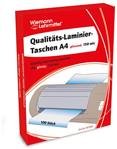 Laminiertaschen im A4-Format, Heißlaminierfolien, glänzend | Wiemann Lehrmittel (100 Stück – 150 mic)