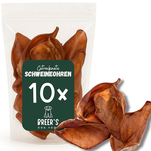 BREERs Getrocknete Schweineohren für Hunde 10 Stück Kauartikel aus Schwein, Hundeleckerli getreidefrei, Kausnack, Leckerli Hund, eigene deutsche Herstellung