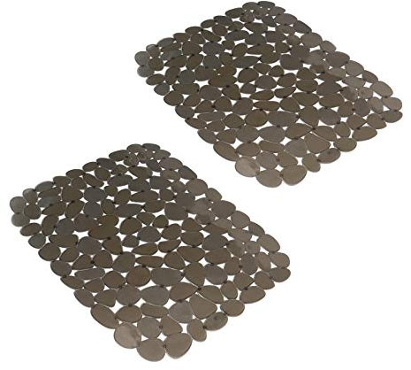 Yiter Alfombrilla de fregadero, 2 protectores ajustables de PVC para fregadero de acero inoxidable o porcelana, tapete de secado de platos para baño, cocina, fregadero, 15.8x12 pulgadas (2, marrón)