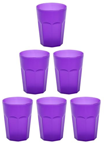 Engelland - 6 x Plastikbecher, Trinkbecher, Lila, Frostoptik, 250 ml, mit Eichstrich, bruchfest, stapelbar, Mehrweg, Kunststoff, wiederverwendbar, Party-Becher, Trink-Glas