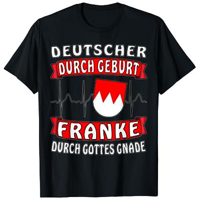 Oberfranken Mittelfranken und Unterfranken Franken T-Shirt für Damen und Herren in Schwarz, Größe S, Klassische Passform, Rundhals-Ausschnitt, Halbarm, Stolz auf Frankenland
