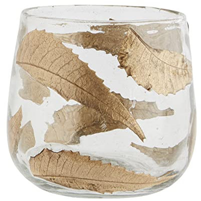 Teelichthalter Windlicht Kerzenglas mit goldenen Blättern Deko Landhaus Scandi Nostalgie Vintage Madam Stoltz