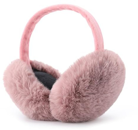 Airmoon Ear Muffs for Women - Winter Ear Warmers - Soft & Warm Cable Knit Furry Fleece Earmuffs - Ear Covers for Cold Weather (pink)