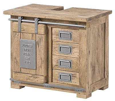 MASSIVMOEBEL24.DE Waschbeckenunterschrank Mango beige lackiert Railway #382 | 70x40x60 (BxTxH) 27 kg Industrial montiert vollmassiv