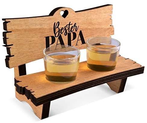 Schnapsbank mit Gravur zum Geburtstag Geschenk inkl. 2 Schnapsgläser - Bester Papa