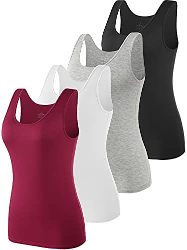 Ymmchy Tank Tops für Damen Unterhemd Stretch Workout Tops 4-er Pack Black/Gray/White/Wine Red XL