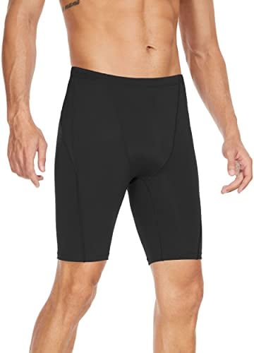 Fiteng Men's Swim Jammers Competitive Athletic Swim Team Suit Training Endurance Racing Quick Dry Swimming Shorts UPF 50 Black