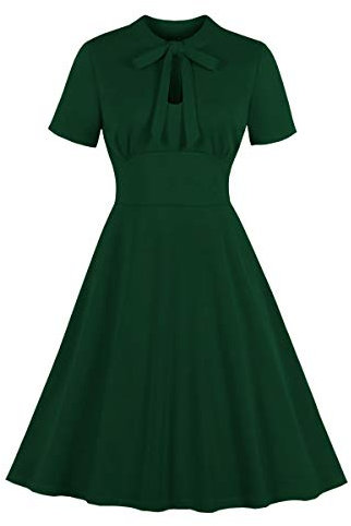 Wellwits Robe vintage des années 1940 avec nœud papillon pour femme, vert foncé, 42/44