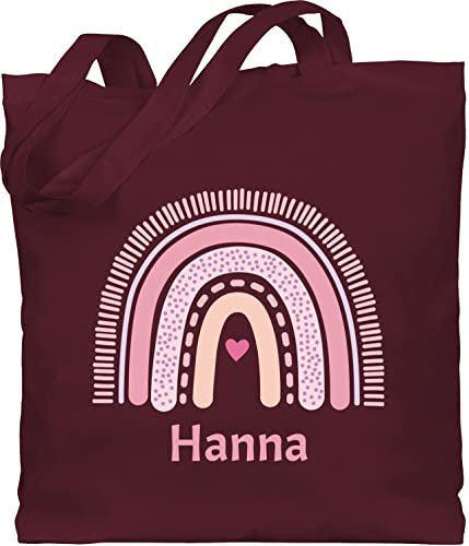 Baumwolltasche - Boho - Regenbogen - Unisize - Bordeauxrot - personalisierter jutebeutel kinder stoffbeutel name rainbow beutel tasche kindergarten personalisierte taschen bohemian schulkind