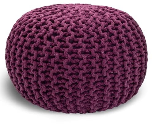 casamia Pouf Ø 55 o. 45 cm Strickhocker Sitzpouf Bodenkissen für Innen Indoor Größe ø 55 cm, Farbe violett