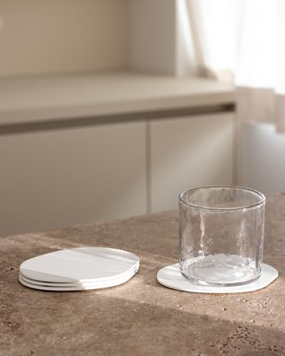 Metallbude Untersetzer KIVA - 4er Set Organisch/Weiß - Minimalistischer Glasuntersetzer aus pulverbeschichtetem Metall - 10x12,5 cm